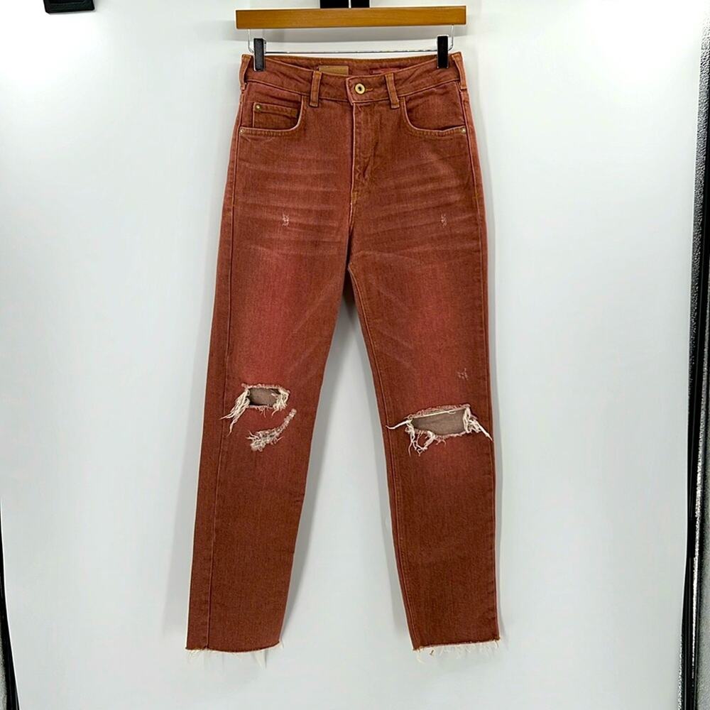 Pilcro The Vintage Straight Distressed Jeans with raw hem - Rust - 26